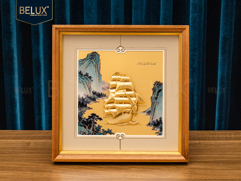 Tranh thuyền dát vàng - 30x30cm