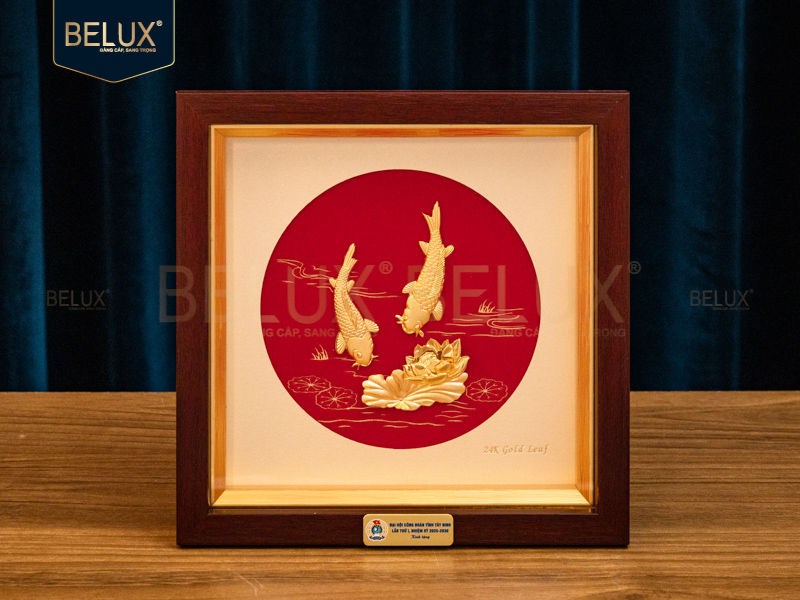 Lô 123 Tranh Cá Chép Hoa Sen Dát Vàng 24k