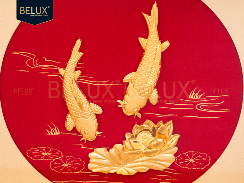 Lô 123 Tranh Cá Chép Hoa Sen Dát Vàng 24k