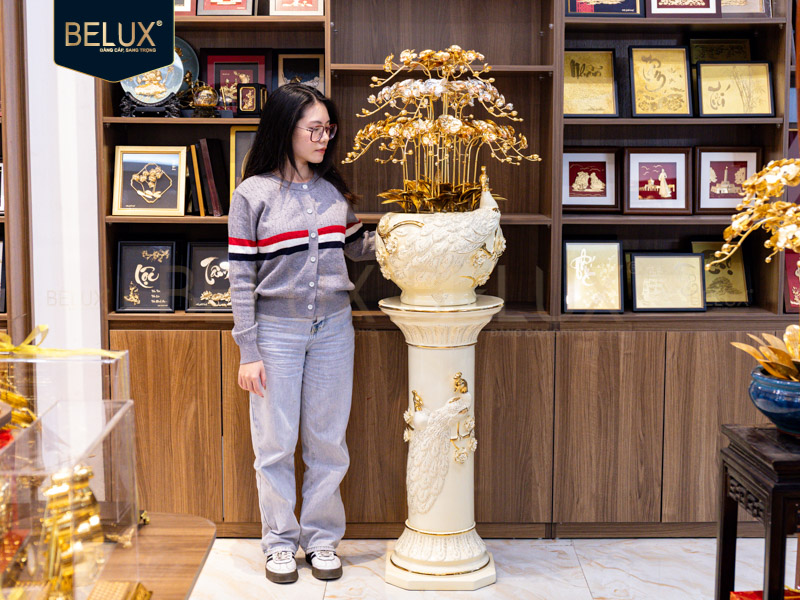 Chậu Lan Phú Quý Cát Tường Mạ Tam Khí Cao 1m64