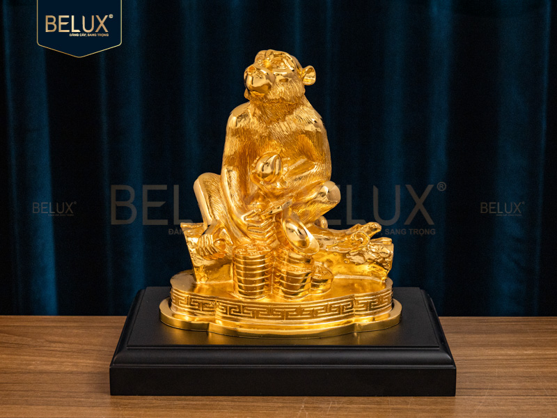 Tượng Linh Vật Khỉ Phong Thủy Mạ Vàng Cao 19cm