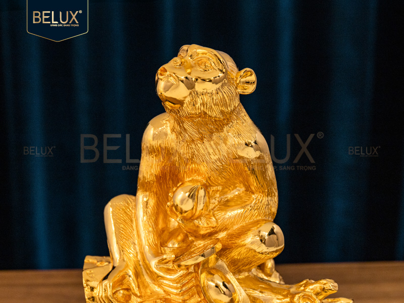 Tượng Linh Vật Khỉ Phong Thủy Mạ Vàng Cao 19cm