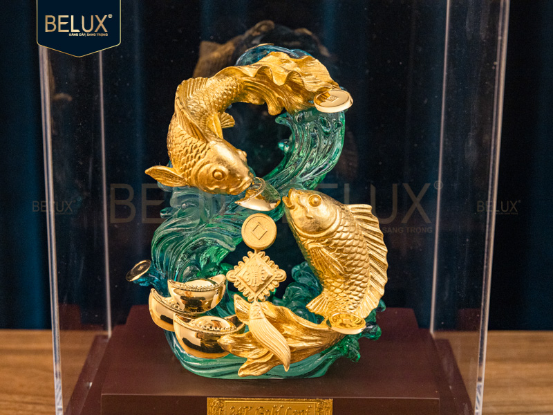 Tượng song ngư lưu ly dát vàng 24k&nbsp;