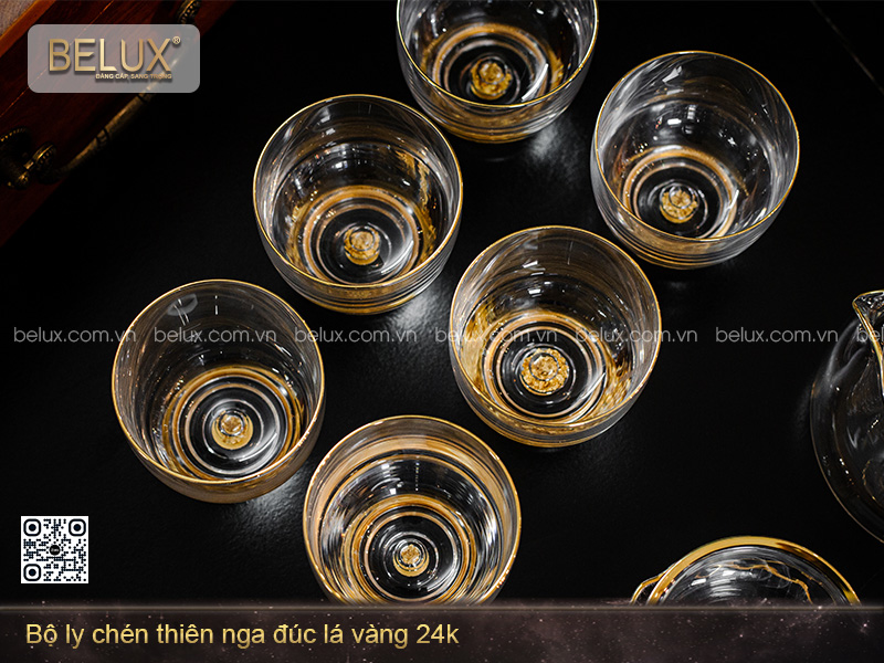 Bộ Ly Chén Thiên Nga Đúc Lá Vàng 24k