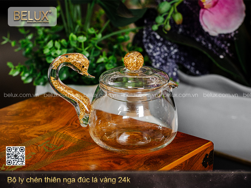 Bộ Ly Chén Thiên Nga Đúc Lá Vàng 24k