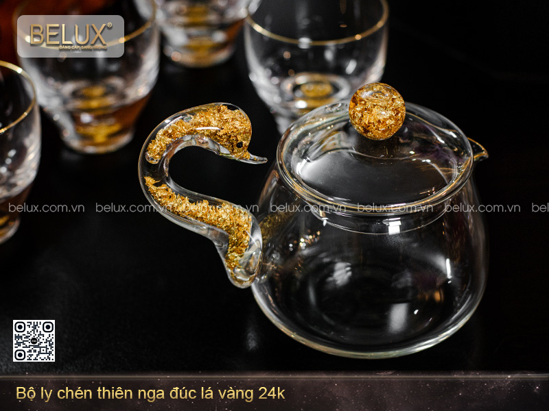 Bộ Ly Chén Thiên Nga Đúc Lá Vàng 24k