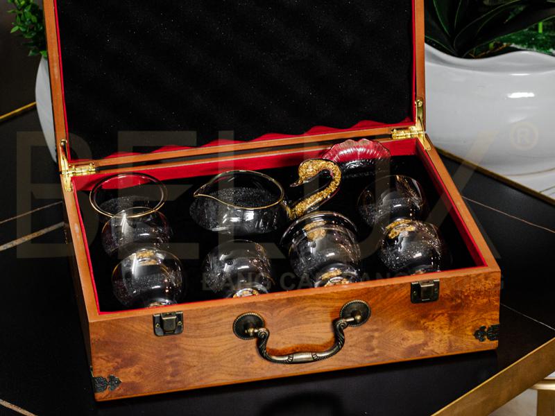 Bộ Ly Chén Thiên Nga Đúc Lá Vàng 24k