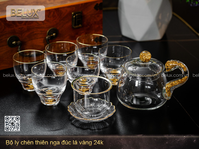 Bộ Ly Chén Thiên Nga Đúc Lá Vàng 24k