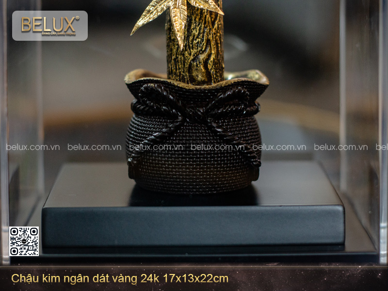 Chậu Kim Ngân Dát Vàng 24k 17x13x22cm