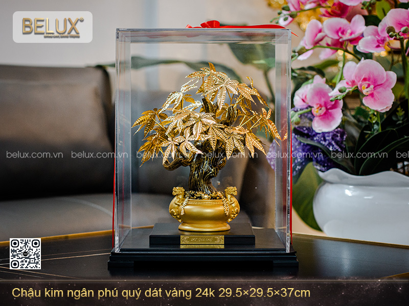Chậu Kim Ngân Phú Quý Dát Vàng 24k