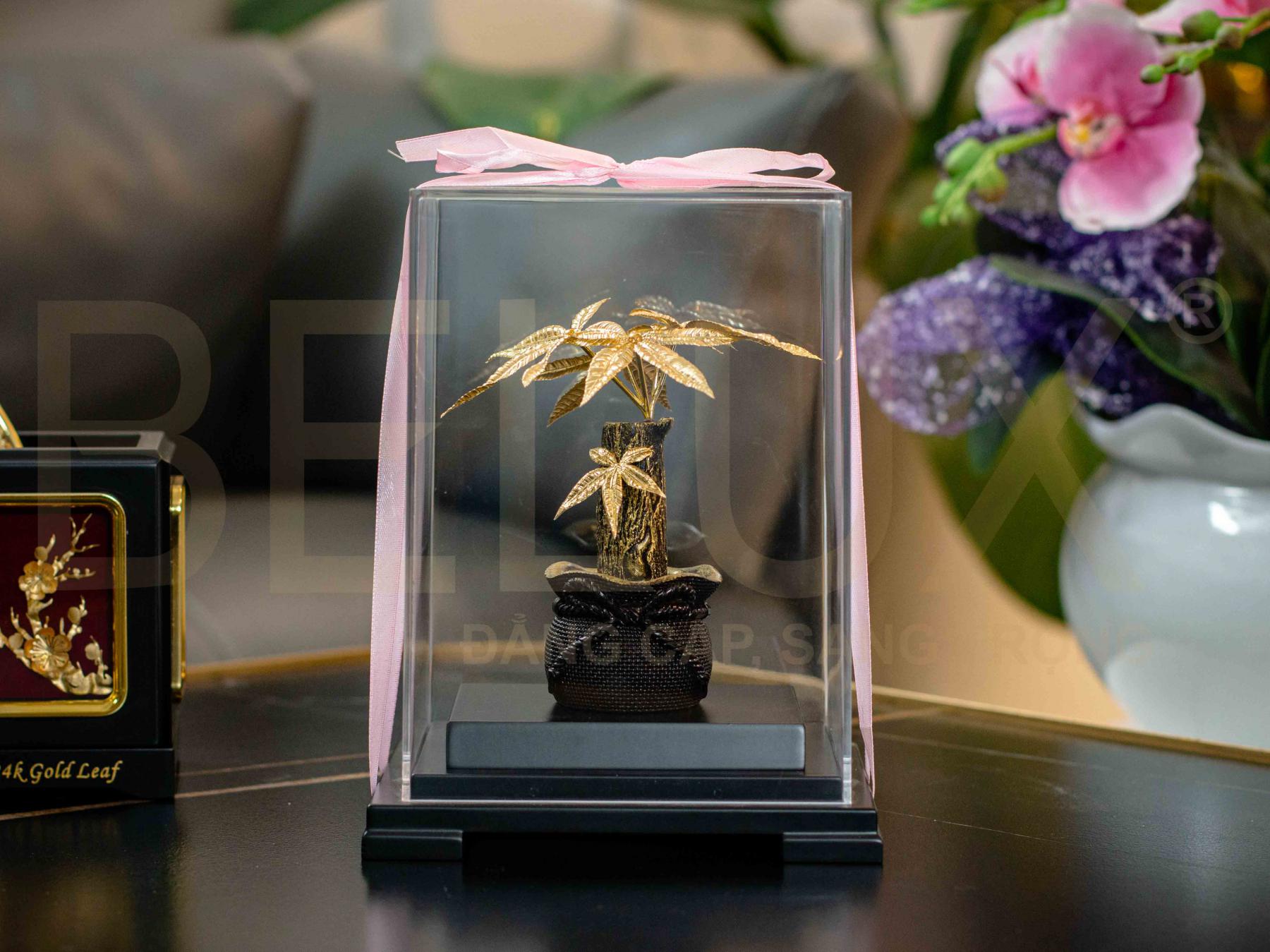 Chậu Kim Ngân Dát Vàng 24k 17x13x22cm