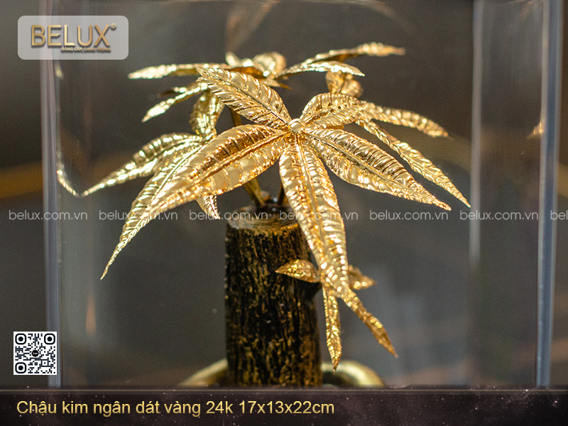 Chậu Kim Ngân Dát Vàng 24k 17x13x22cm