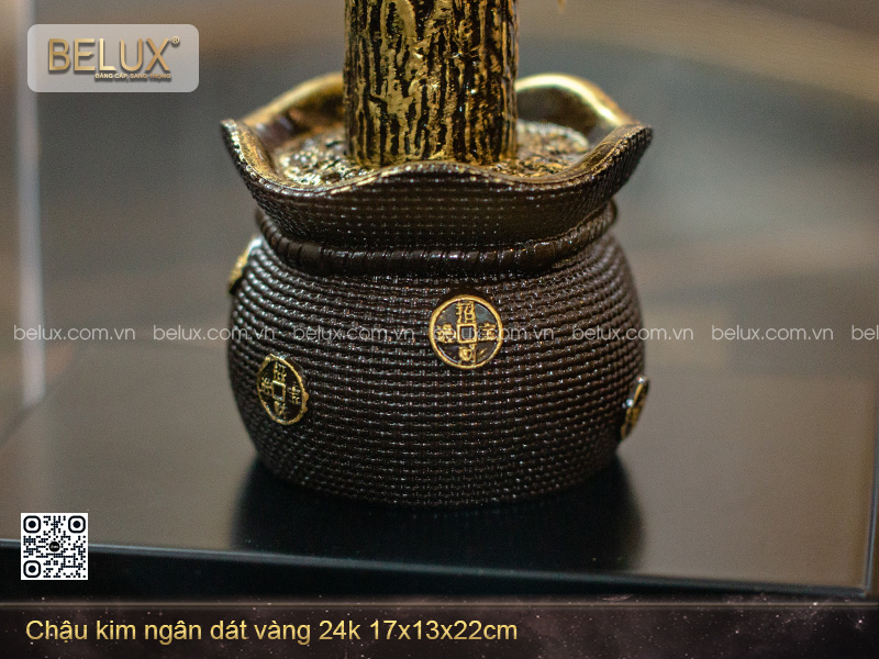 Chậu Kim Ngân Dát Vàng 24k 17x13x22cm