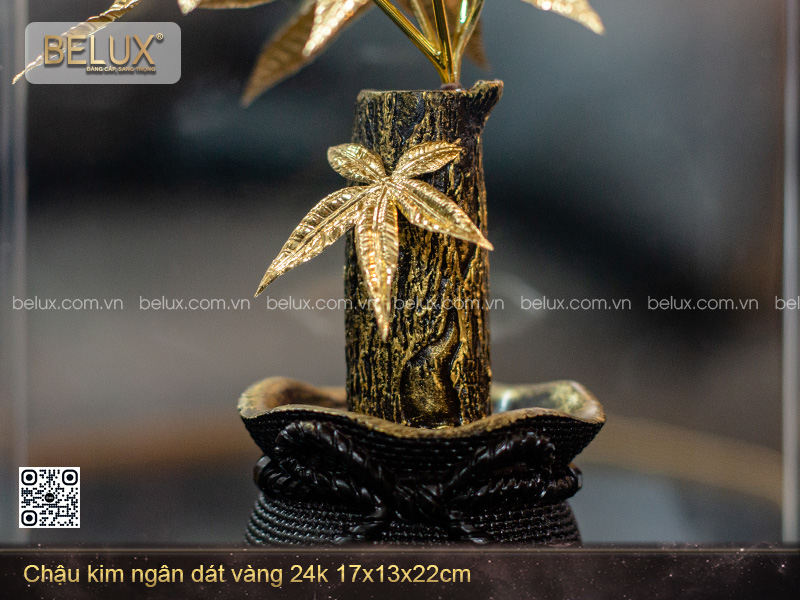 Chậu Kim Ngân Dát Vàng 24k 17x13x22cm