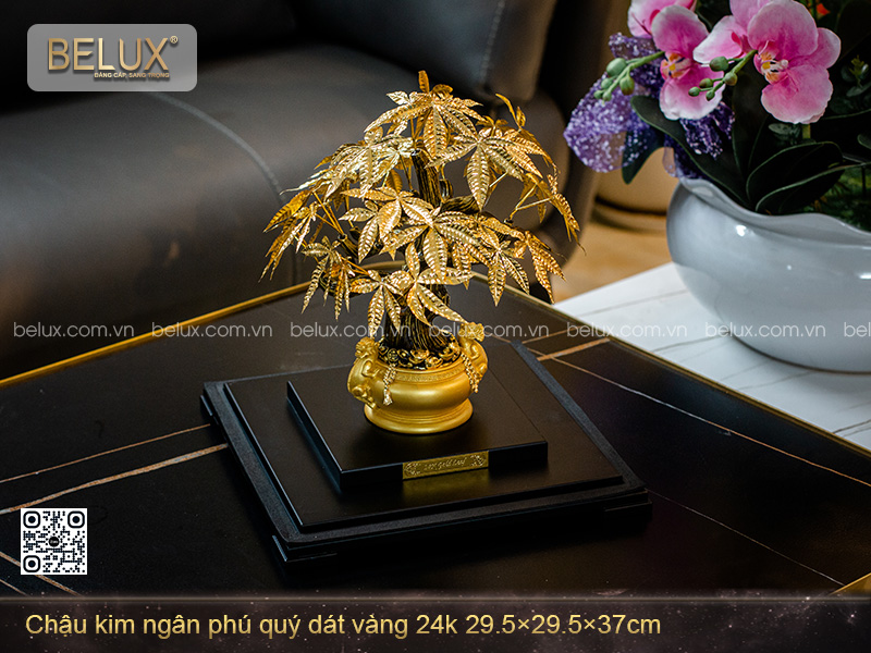 Chậu Kim Ngân Phú Quý Dát Vàng 24k