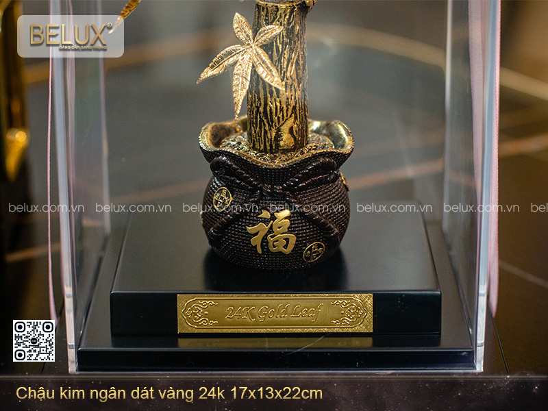 Chậu Kim Ngân Dát Vàng 24k 17x13x22cm