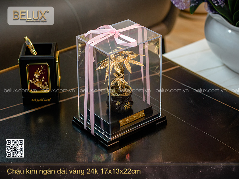 Chậu Kim Ngân Dát Vàng 24k 17x13x22cm