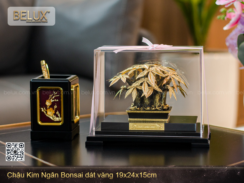 Chậu Kim Ngân Bonsai dát vàng 24K