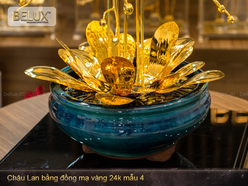 Chậu Lan bằng đồng mạ vàng 24k mẫu 04