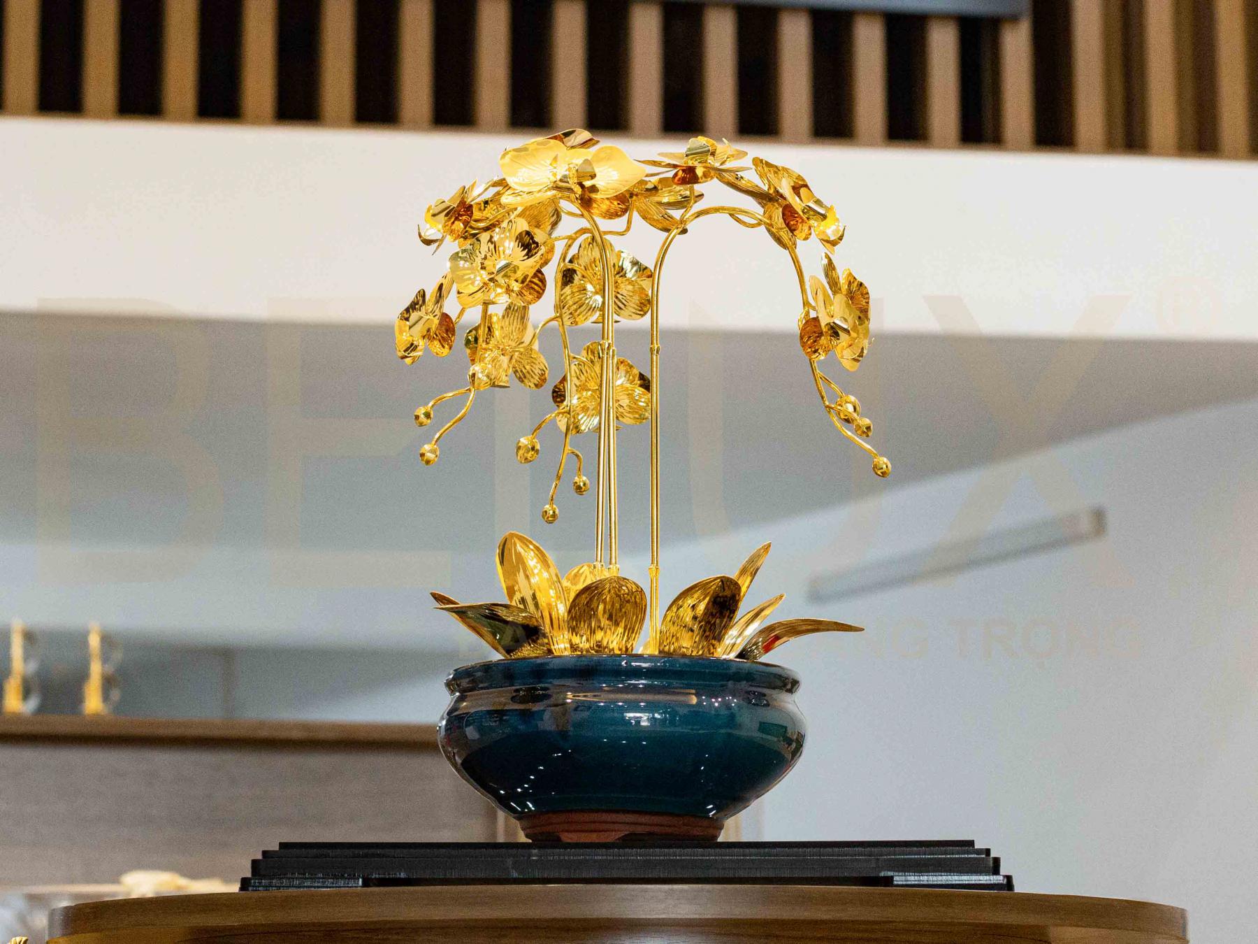 Chậu Lan bằng đồng mạ vàng 24k mẫu 03