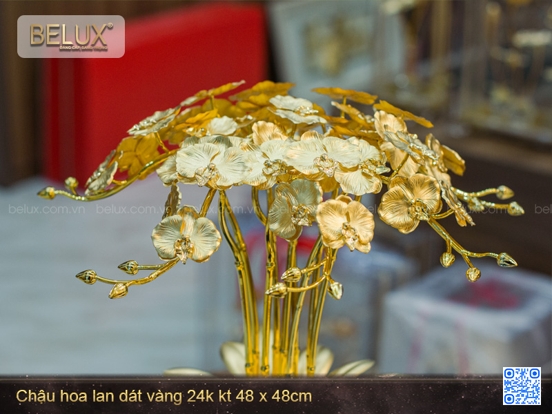 Chậu Hoa Lan Dát Vàng 24K 48cmx48cm
