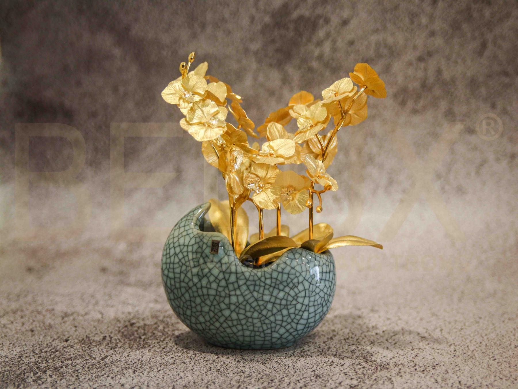 Chậu Lan Hồ Điệp 4 Cành Dát Vàng 24K