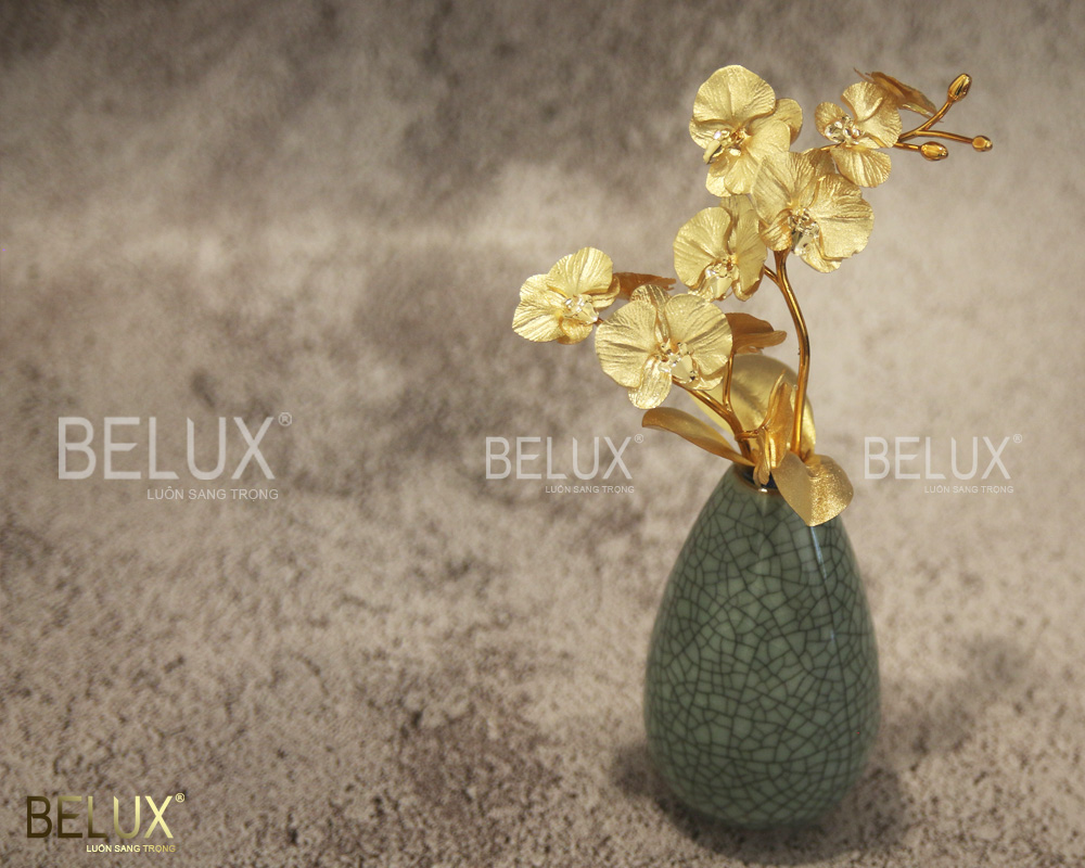 Lọ Hoa Lan Hồ Điệp 2 Cành Dát Vàng 24K