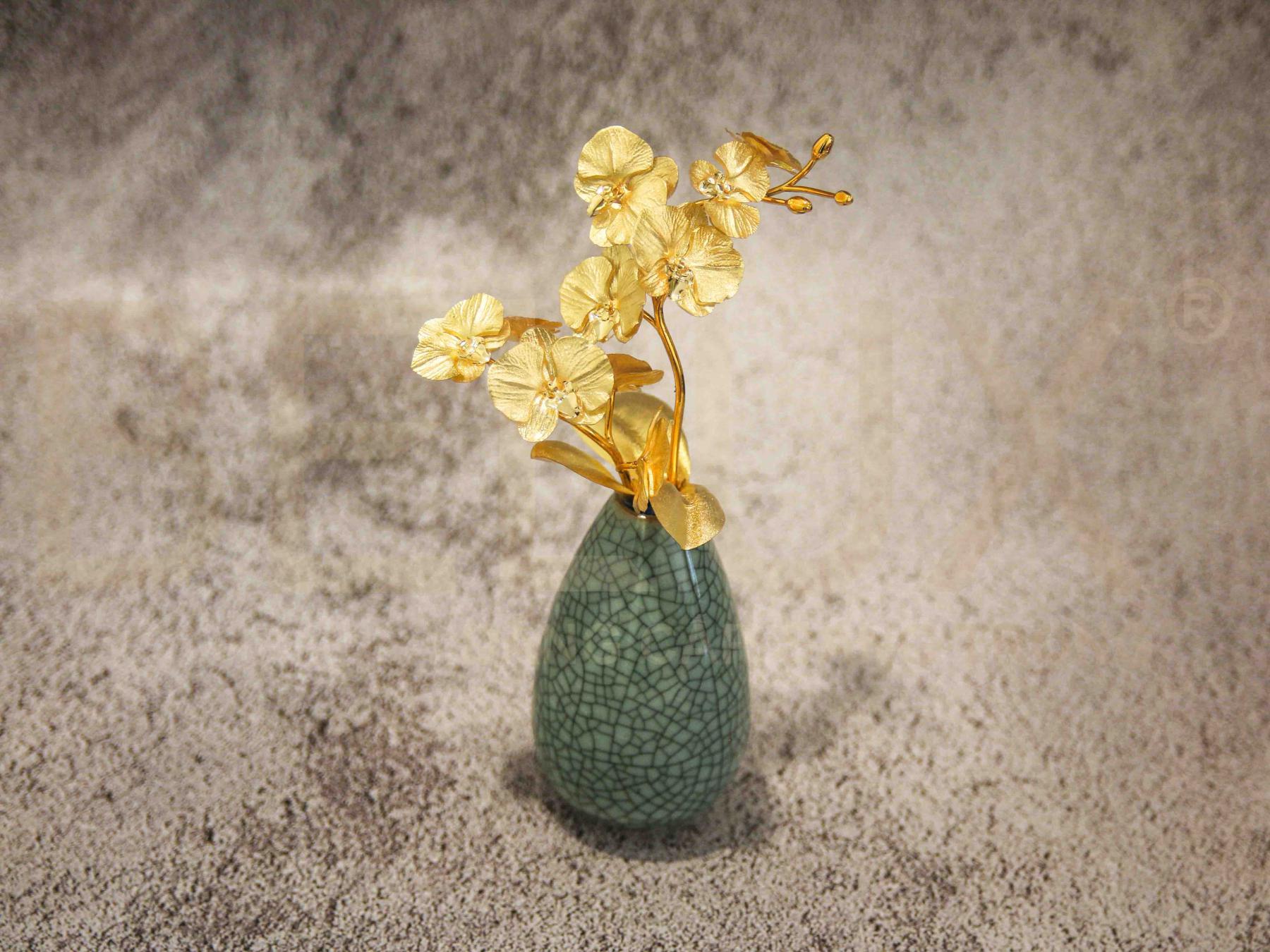 Lọ Hoa Lan Hồ Điệp 2 Cành Dát Vàng 24K