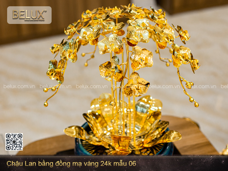 Chậu Lan bằng đồng mạ vàng 24k mẫu 06
