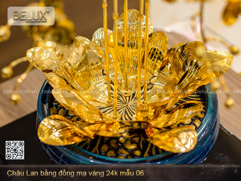 Chậu Lan bằng đồng mạ vàng 24k mẫu 06