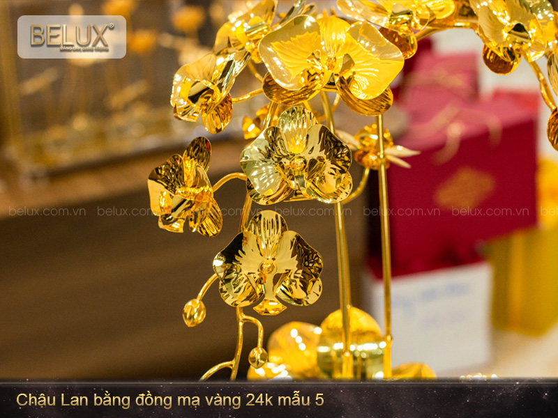 Chậu Lan bằng đồng mạ vàng 24k mẫu 05