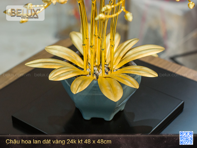 Chậu Hoa Lan Dát Vàng 24K 48cmx48cm