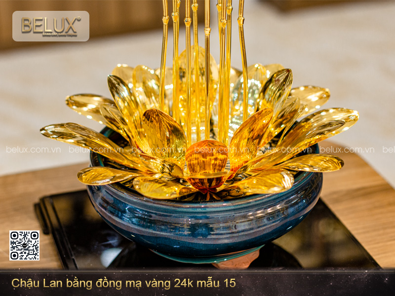 Chậu Lan bằng đồng mạ vàng 24k mẫu 15