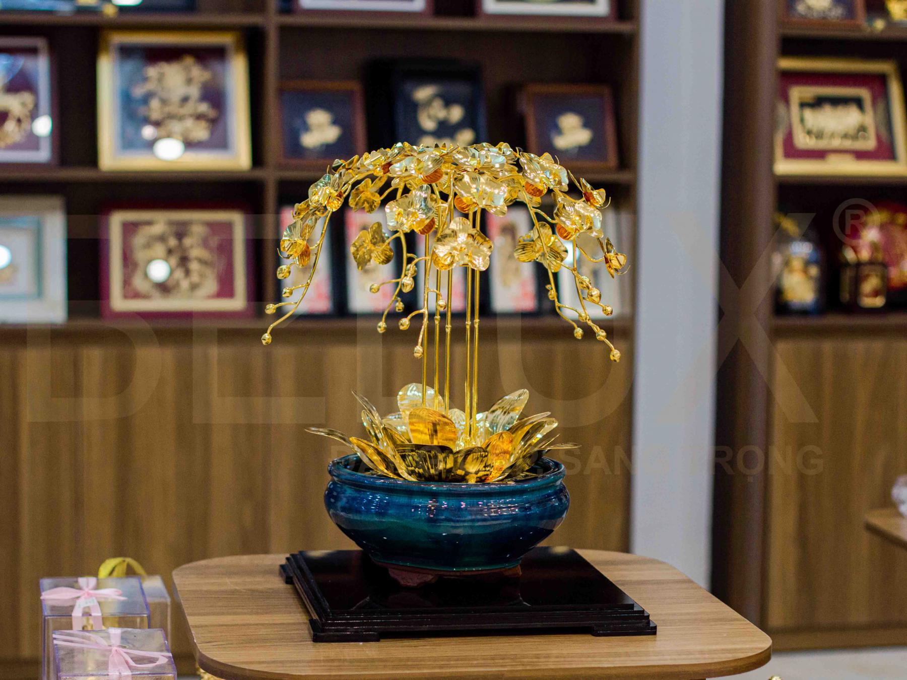 Chậu Lan bằng đồng mạ vàng 24k mẫu 06