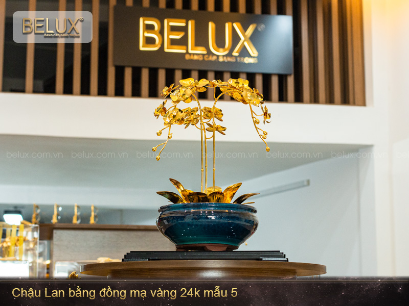 Chậu Lan bằng đồng mạ vàng 24k mẫu 05
