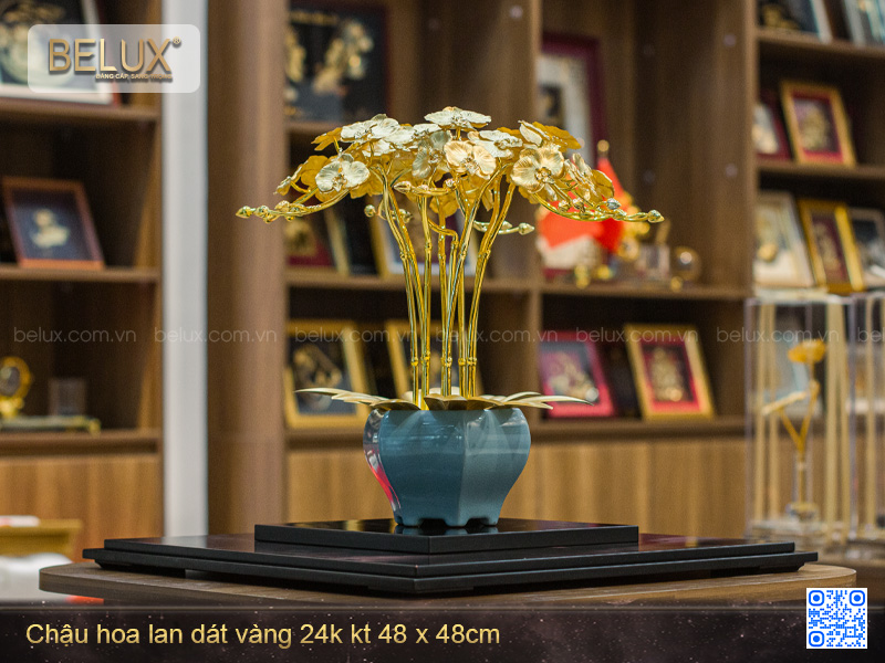 Chậu Hoa Lan Dát Vàng 24K 48cmx48cm