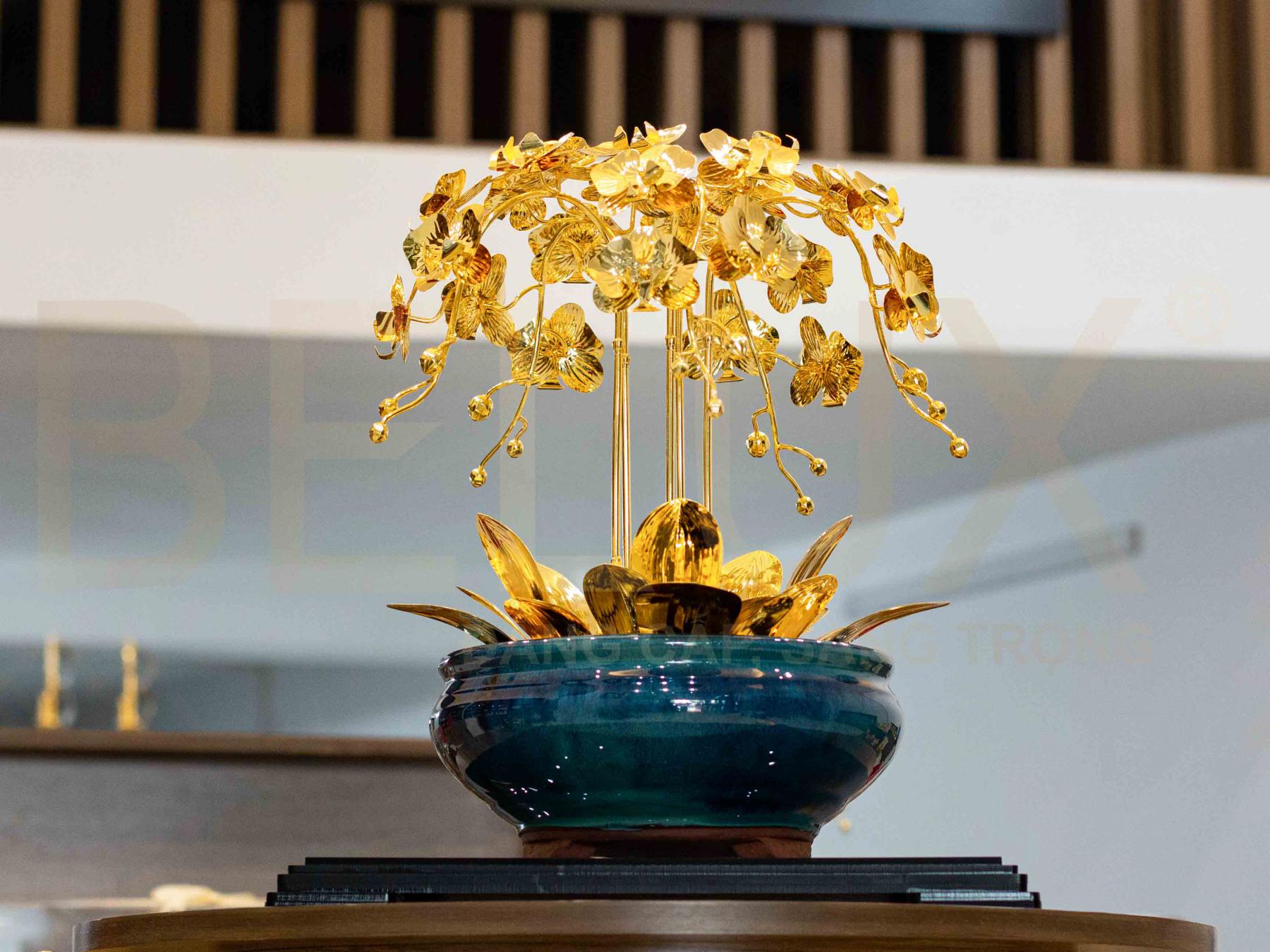 Chậu Lan bằng đồng mạ vàng 24k mẫu 04