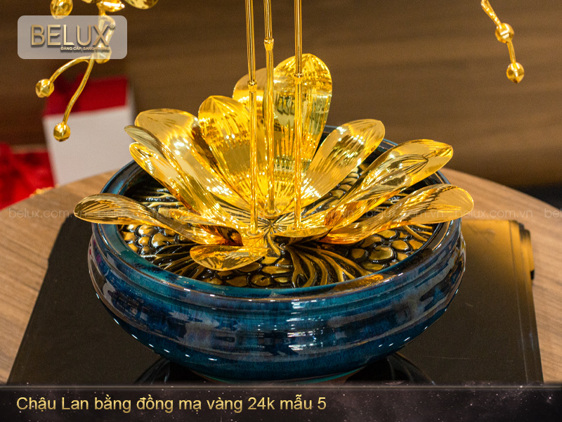 Chậu Lan bằng đồng mạ vàng 24k mẫu 05