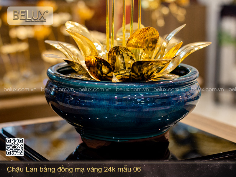 Chậu Lan bằng đồng mạ vàng 24k mẫu 06