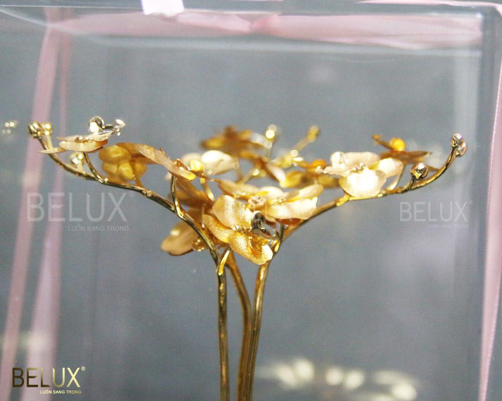 Chậu Hoa Lan Hồ Điệp 3 Nhánh Dát Vàng 24k