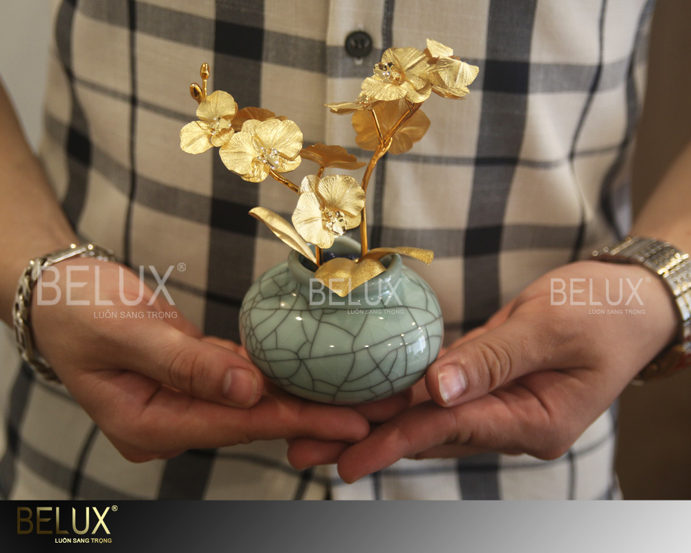 Chậu lan hồ điệp 3 cành dát vàng 24K