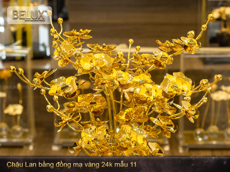 Chậu Lan bằng đồng mạ vàng 24k mẫu 11