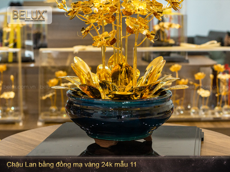 Chậu Lan bằng đồng mạ vàng 24k mẫu 11