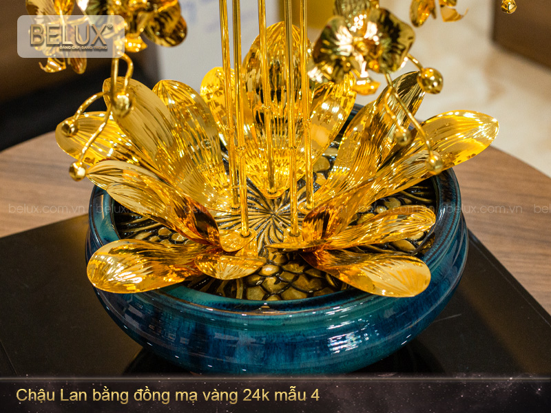 Chậu Lan bằng đồng mạ vàng 24k mẫu 04