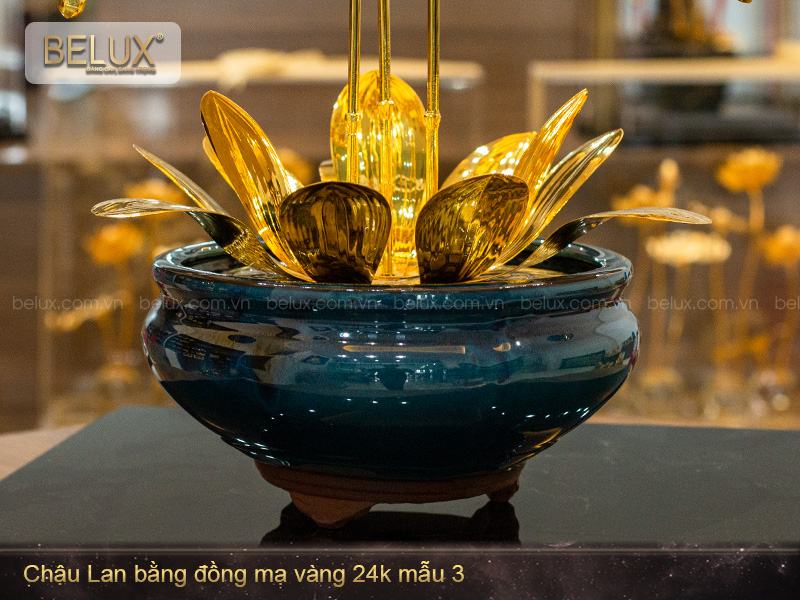 Chậu Lan bằng đồng mạ vàng 24k mẫu 03