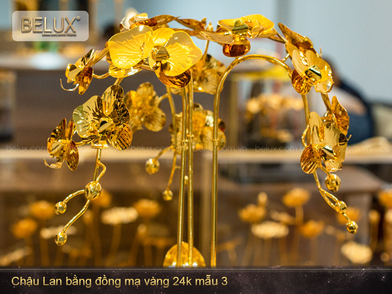 Chậu Lan bằng đồng mạ vàng 24k mẫu 03