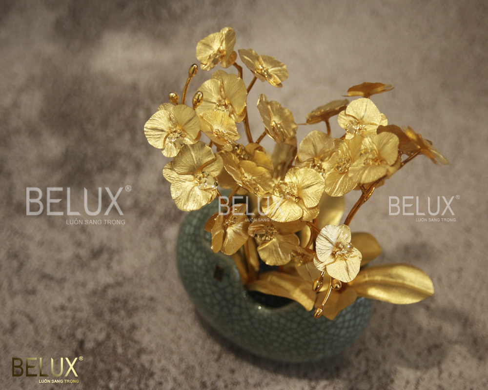Chậu Lan Hồ Điệp 4 Cành Dát Vàng 24K