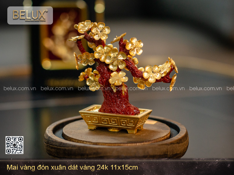 Mai Vàng Đón Xuân Dát Vàng 24k 11x15cm