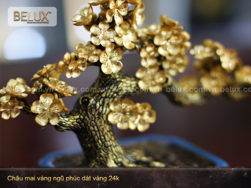 Chậu Mai Vàng Ngũ Phúc Dát Vàng 24k