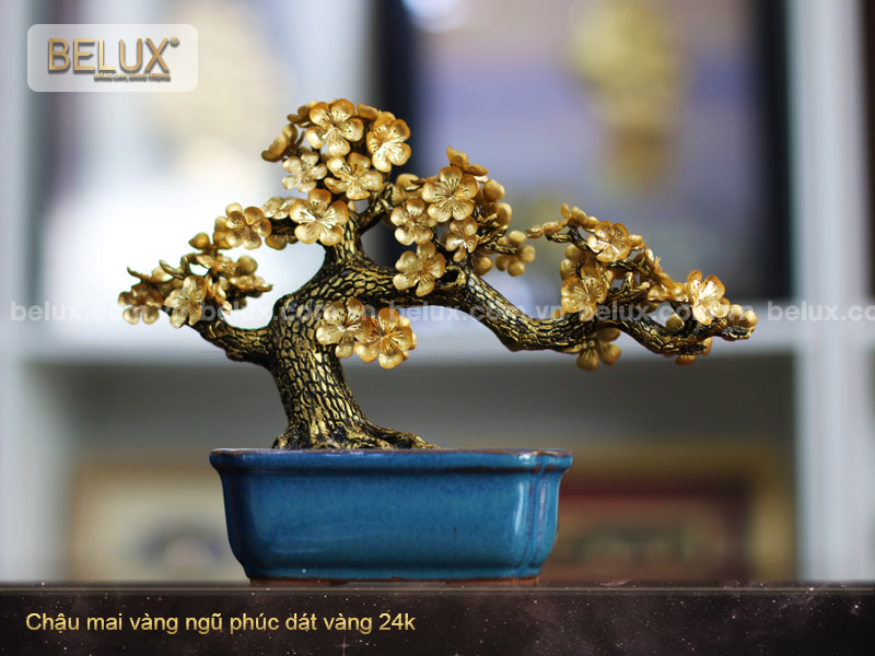 Chậu Mai Vàng Ngũ Phúc Dát Vàng 24k
